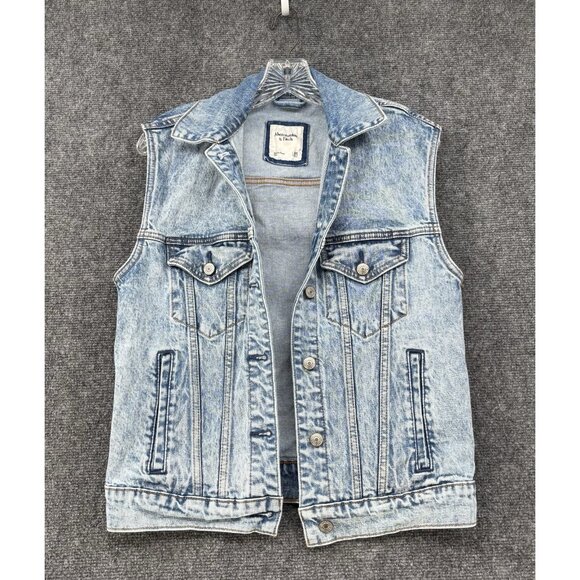Abercrombie & Fitch Denim Trucker Vest Women’s XXS Blue Jean Y2K - Picture 1 of 10